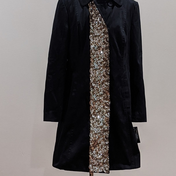 INC Black Sequins Embellished Trench Coat - Picture 2 of 9
